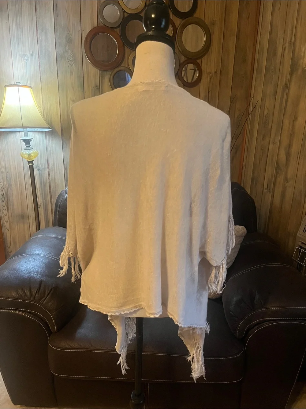 hazel Cream Lightweight Linen Cardigan with Scallop Trim Boho Neutral Festival